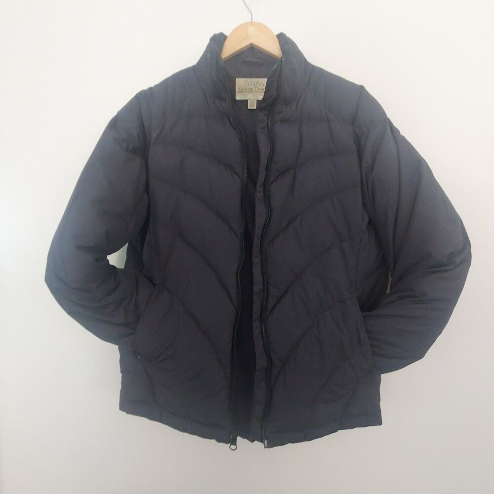 Cabela's Goose Down Puffer Jacket Womens Medium Black Coat 550 Fill Winter